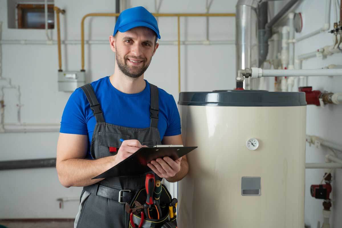 technician standing near a water heater